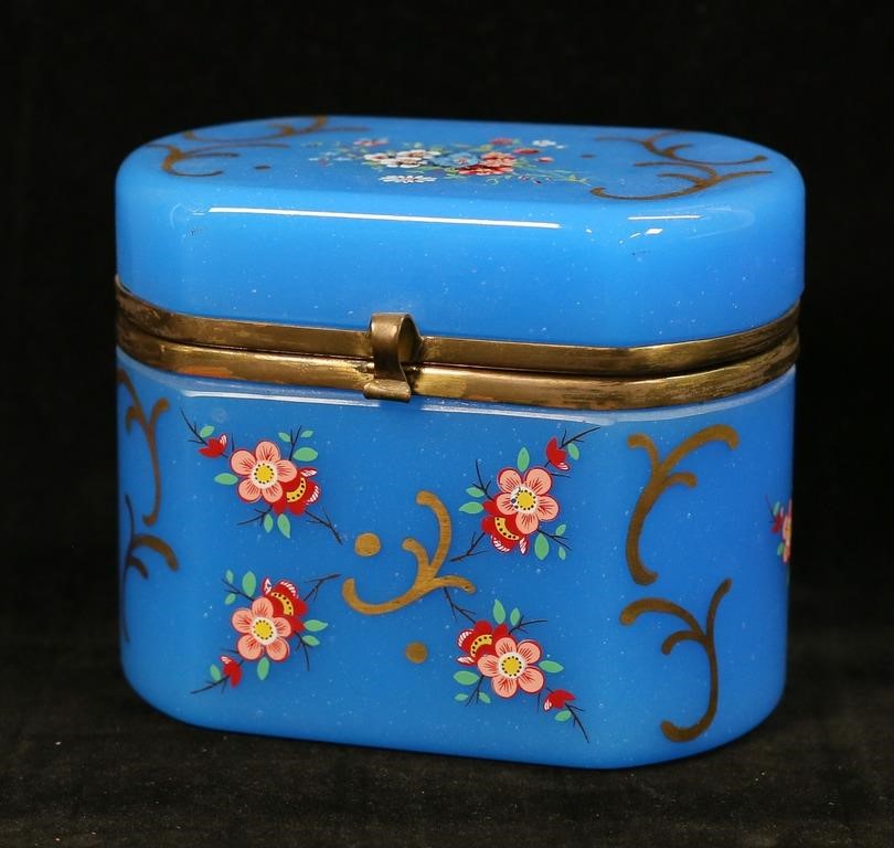 HAND PAINTED BLUE OPALINE GLASS