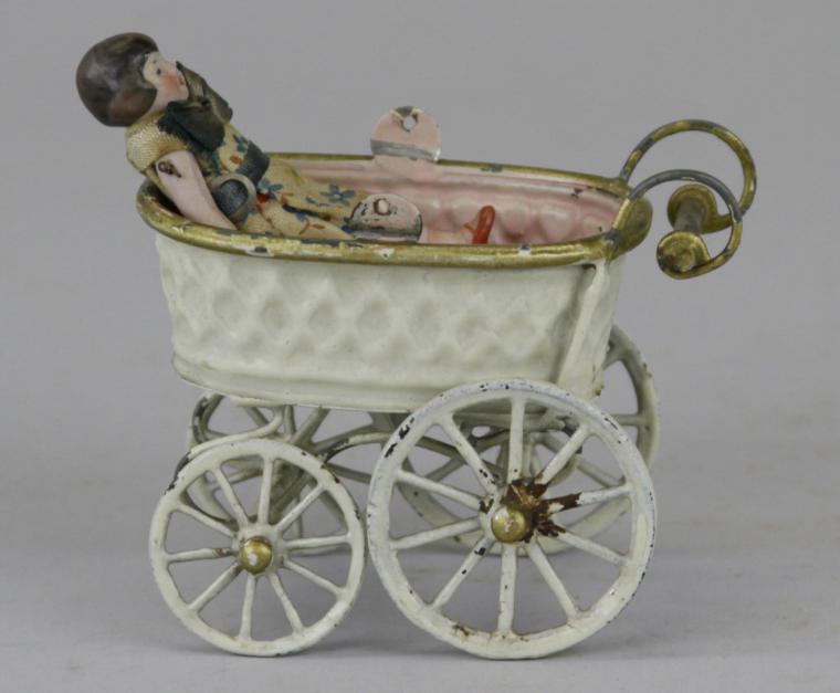 HAND PAINTED DOLL CARRIAGE White