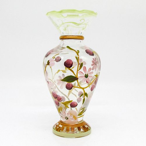HAND PAINTED GLASS VASE, FLORAL