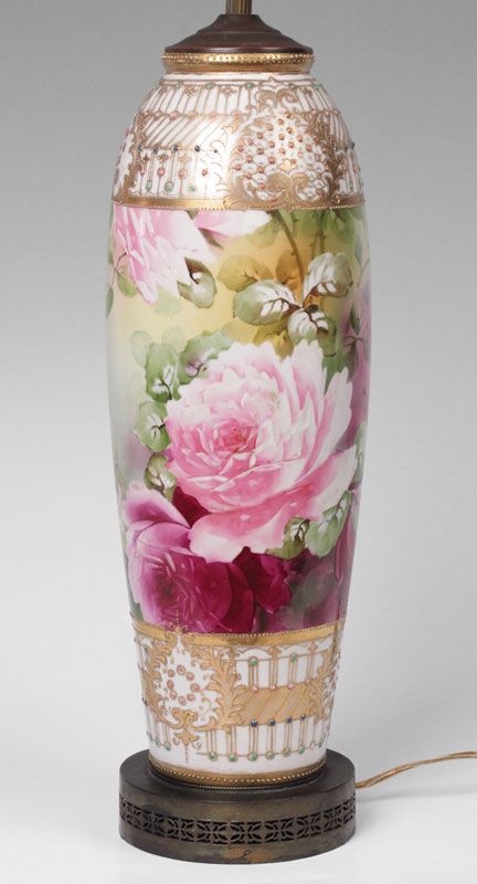 HAND PAINTED NIPPON PORCELAIN LAMP: