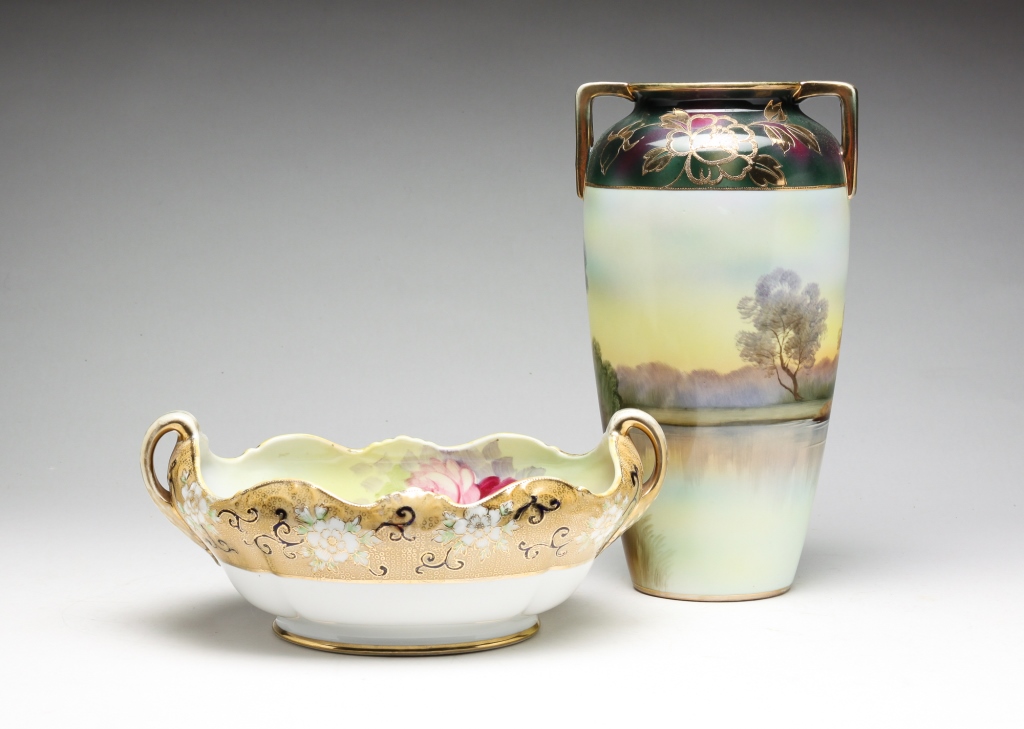 HAND PAINTED NIPPON VASE AND BOWL