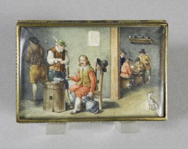 HAND PAINTED POCKET SNUFFBOX, CA.