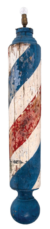 HAND PAINTED WOODEN BARBER POL
