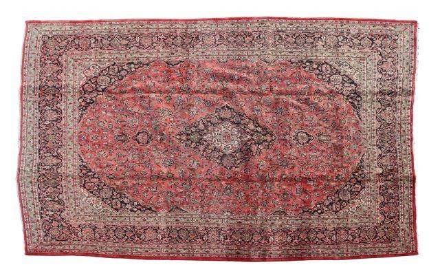 HAND-TIED PERSIAN KASHAN RUG, 12'6"