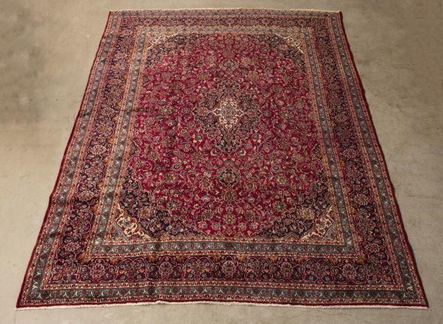 HAND-TIED PERSIAN KASHAN RUG, 12'7"