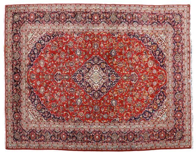 HAND-TIED PERSIAN KASHAN RUG, 13'7"