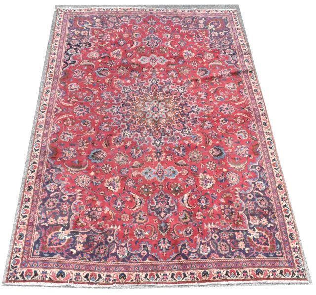 HAND-TIED PERSIAN MASHAD RUG, 10'4"
