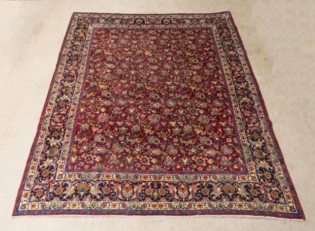 HAND-TIED PERSIAN MASHAD RUG, 12'9"
