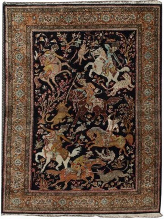HAND-TIED PERSIAN SILK RUG, 5'5"