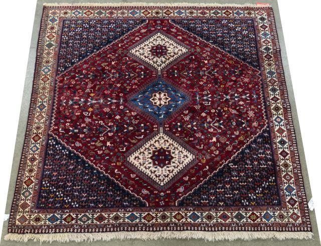 HAND-TIED PERSIAN YALAMEH WOOL RUG,