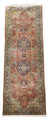 HAND-TIED QUM DESIGN SILK RUNNER,