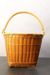 HAND WOVEN WICKER AND WOOD BAS