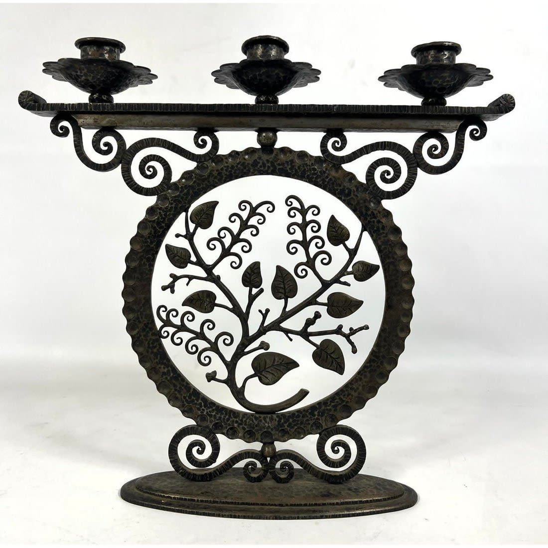 Hand-Wrought Iron Art Deco 3-arm