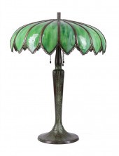 HANDEL LAMP W/ GREEN SLAG GLAS