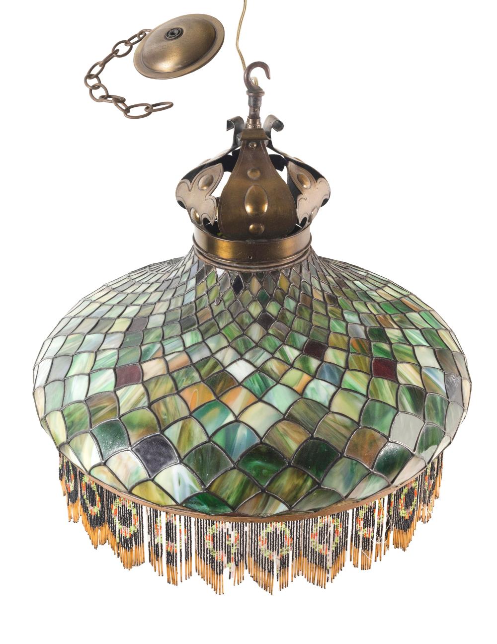 HANDEL LEADED GLASS HANGING LIGHT