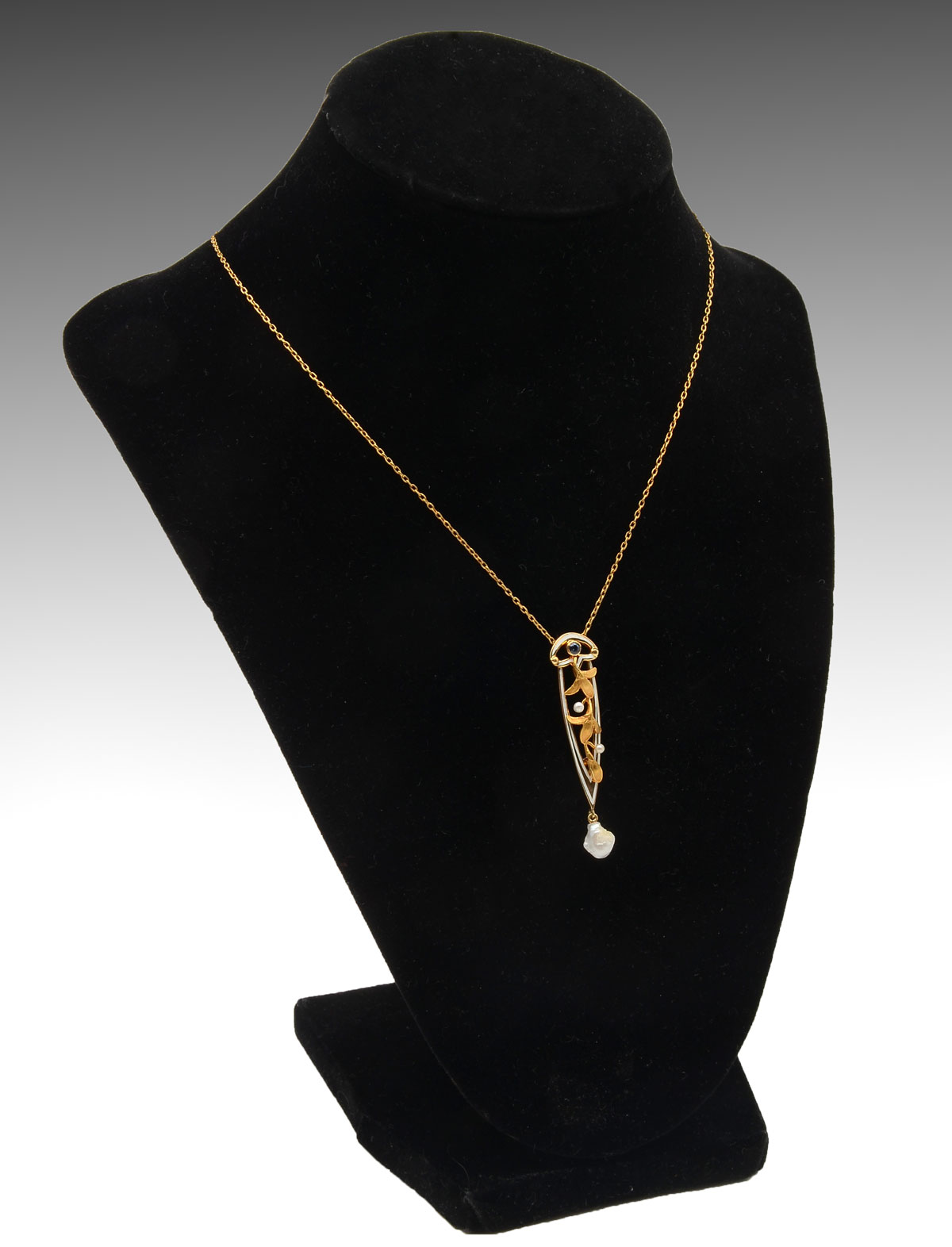 HANDMADE 14K ENAMELED ART NOUVEAU