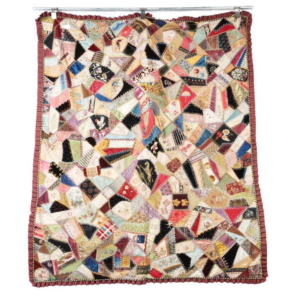 HANDMADE "CRAZY QUILT" QUILT, 1885,
