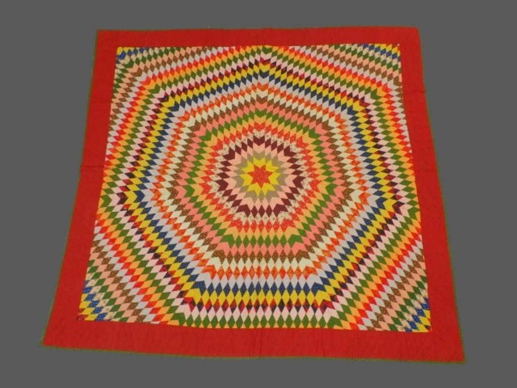 HANDMADE SUNBURST QUILT. EARLY