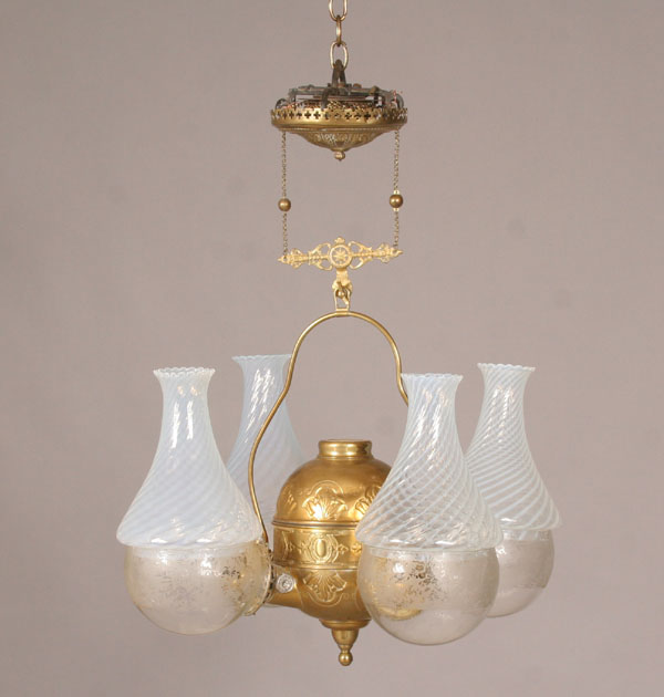 Hanging angle lamp; brass four