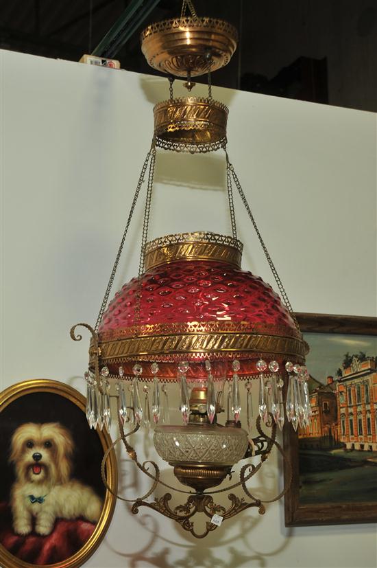 HANGING HALL LIGHT. Brass frame