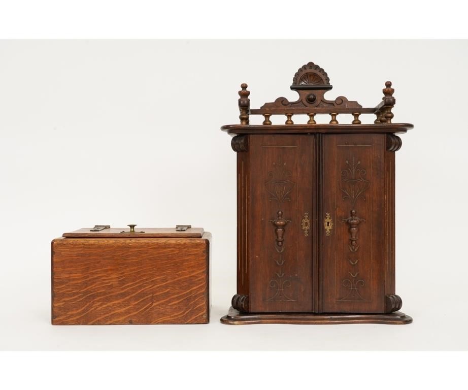 Hanging mahogany stained cabinet,