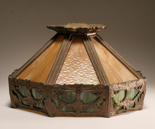 Hanging slag glass lamp; eight