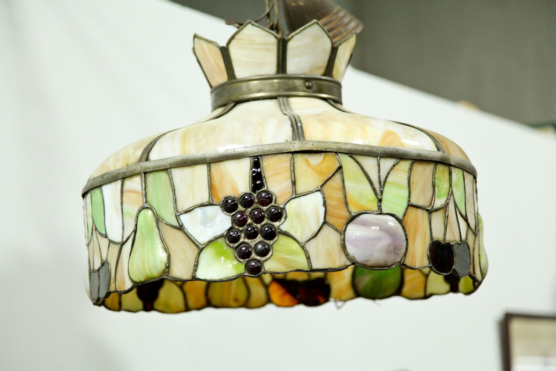 HANGING SLAG GLASS LIGHT.  American
