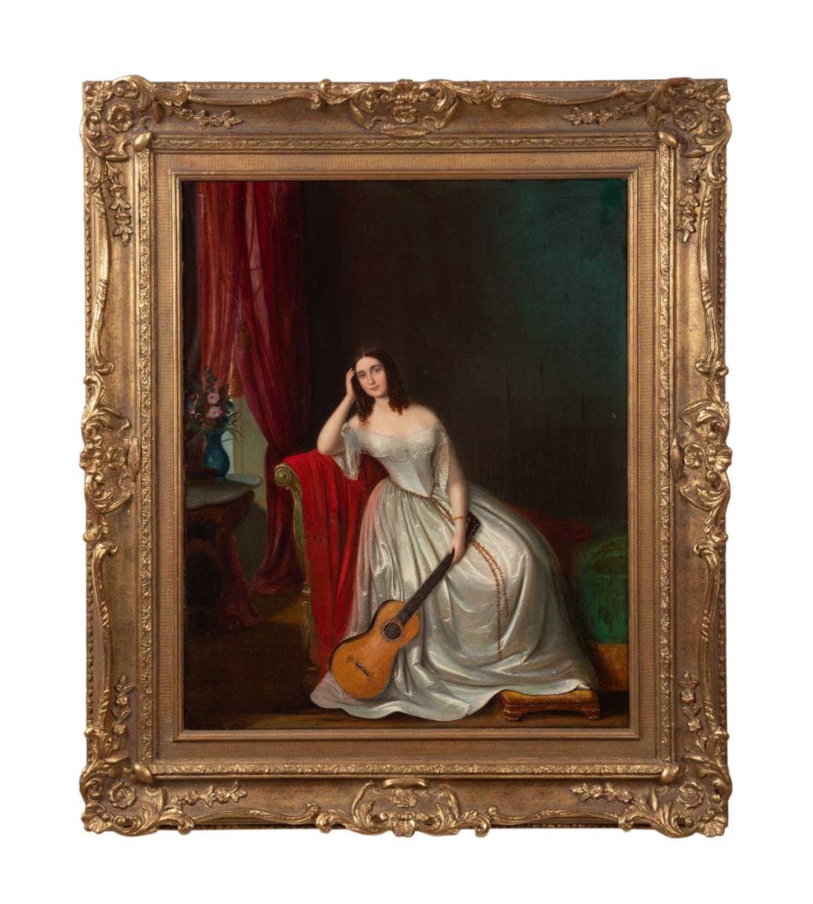 HANS BEBIE, LADY WITH A GUITAR, OIL