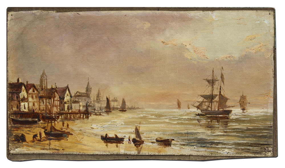 HARBOR PORT AT LOW TIDE PAINTING BY