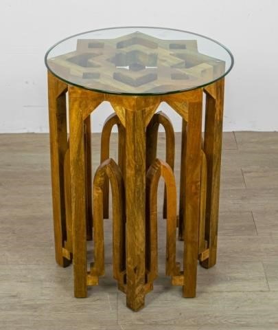 HARDWOOD GEOMETRIC SIDE TABLE