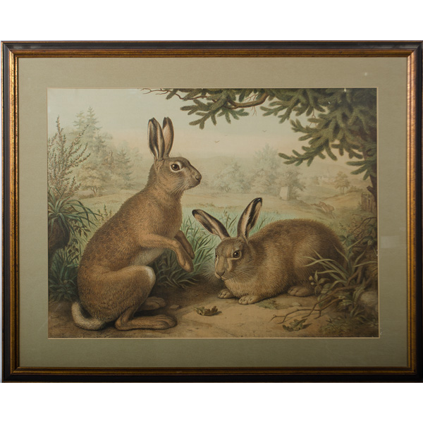 Hares in Landscape Early 20th