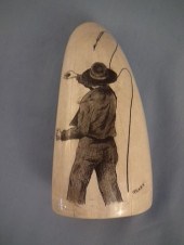HARPOONER WHALE TOOTHScrimshaw