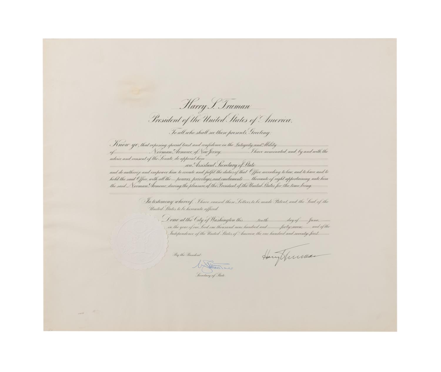 HARRY TRUMAN SIGNED APPOINTMENT