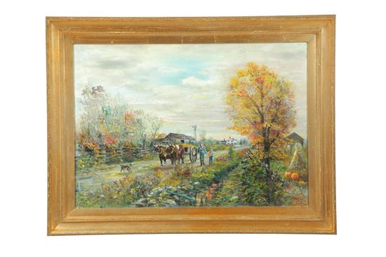 HARVEST SCENE WITH OX CART BY CLIFF