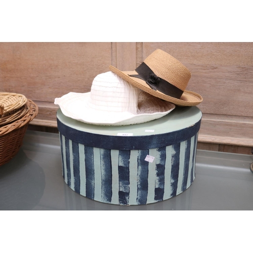 Hat box with hats, approx 20cm H