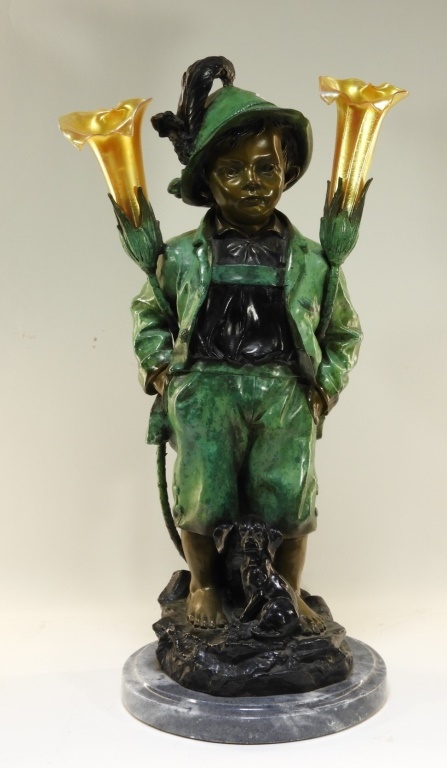 HAUBNER BRONZE ALPINE BOY & DOG