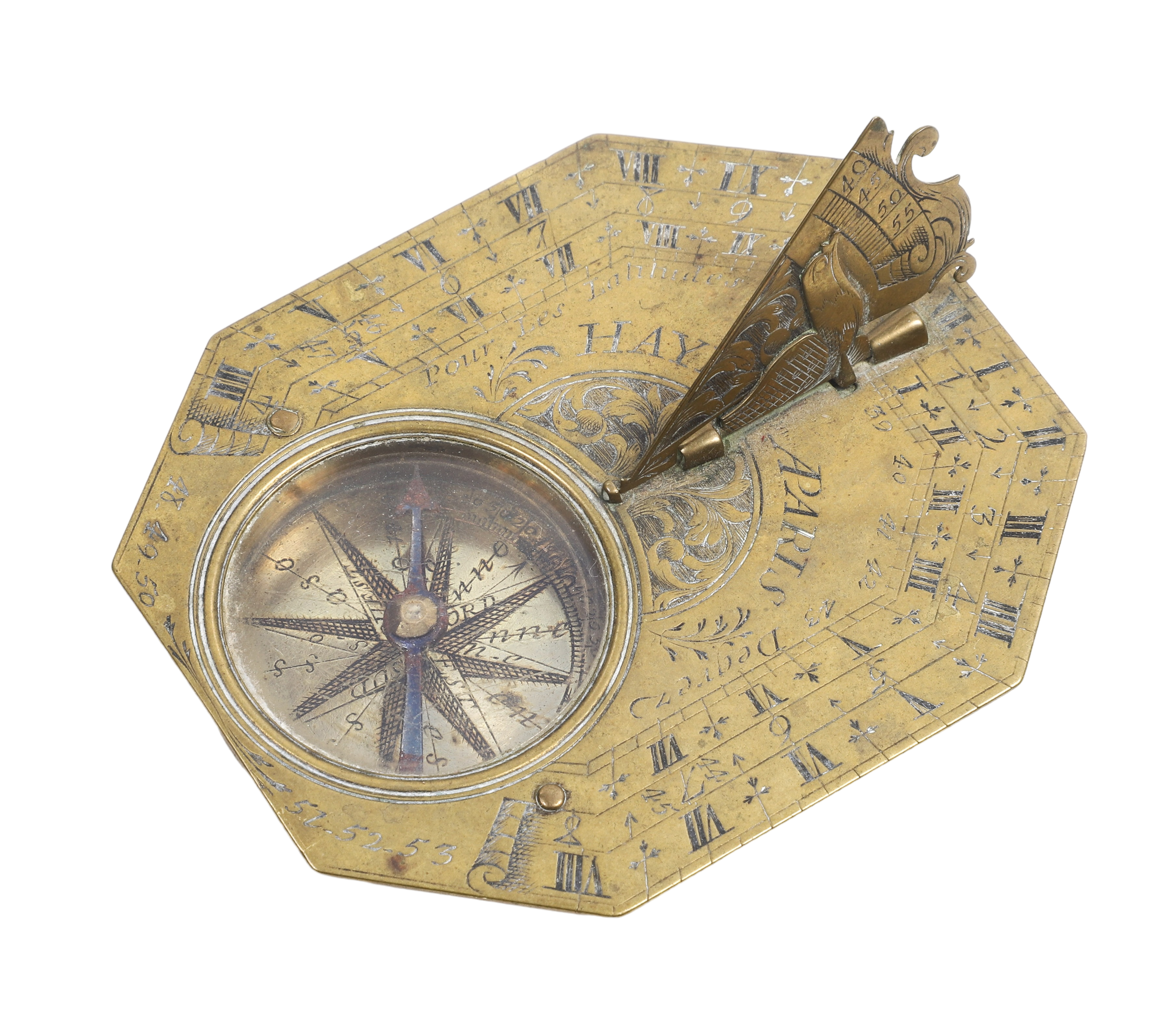 Haye Paris pocket sundial, engraved