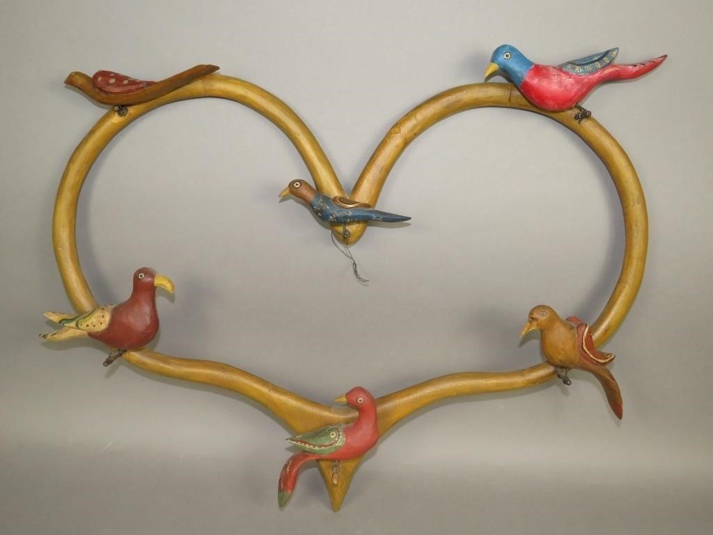 HEART & BIRD FOLK ART CARVING BY