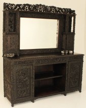 HEAVILY CARVED CHINESE TEAKWOO