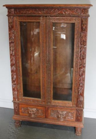 Heavily Carved Oak Bookcase with