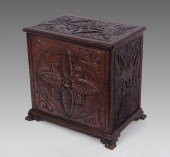 HEAVILY CARVED OAK LIFT TOP CH