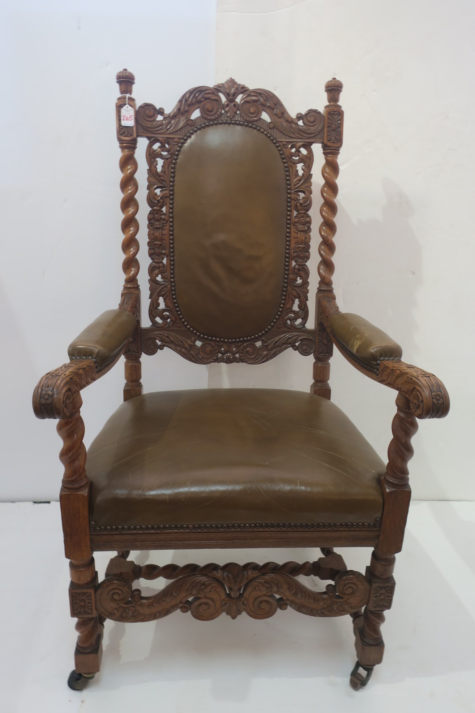 HEAVILY CARVED VINTAGE OAK THRONE