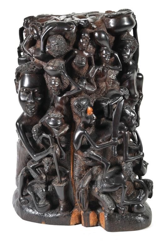 HEAVY AFRICAN CARVED WOOD TREE OF