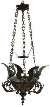 HEAVY BRONZE CHURCH CANDELIER,
