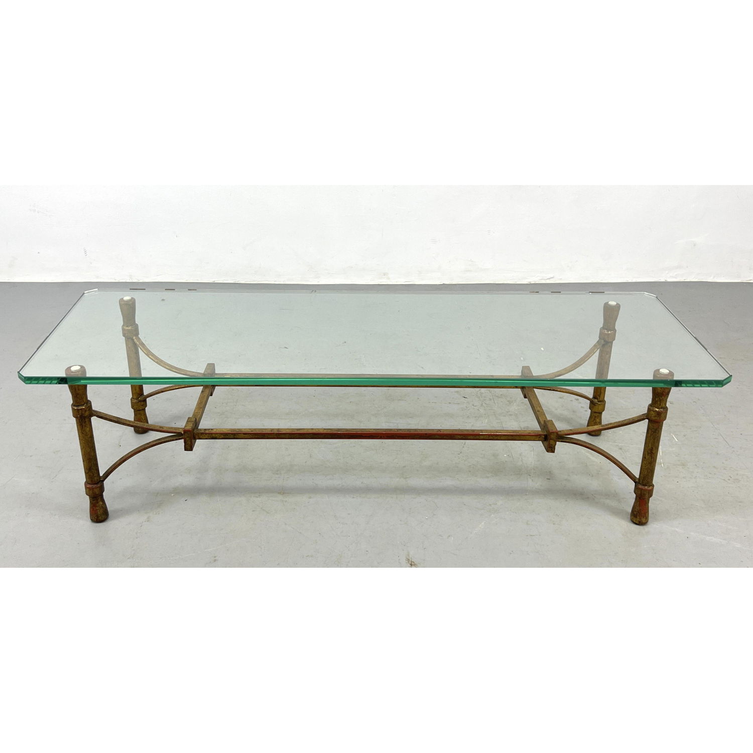 Heavy Gilt Iron Glass Top Modernist