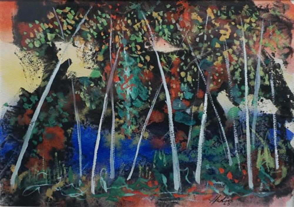 HEDIN, TREES, WATERCOLOR AND