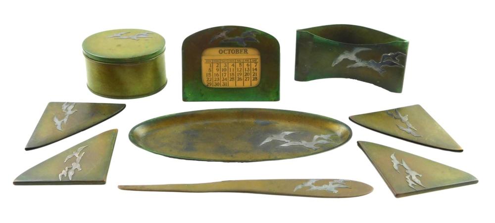 HEINTZ STERLING ON BRONZE DESK SET,