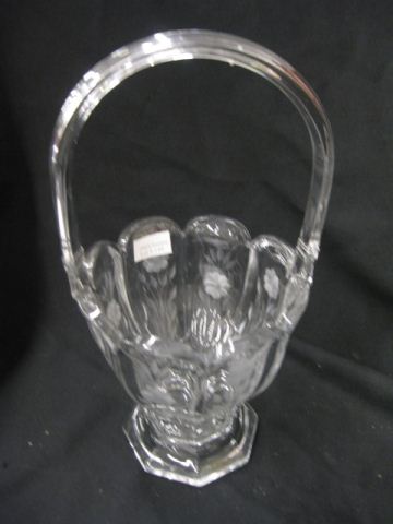 Heisey Etched Crystal Basket signed