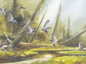 HELEN WEST (1926-), DUCKS IN T