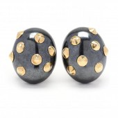 HEMATITE AND GOLD SPIKE EARRIN